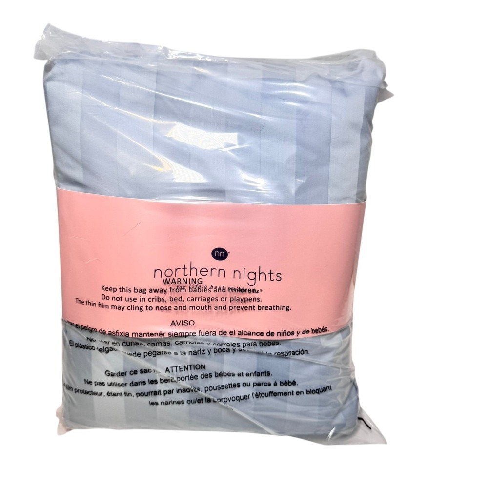 Northern Nights 700 TC Cotton Dobby Stripe Sheet Set-Full-Blue-NEW